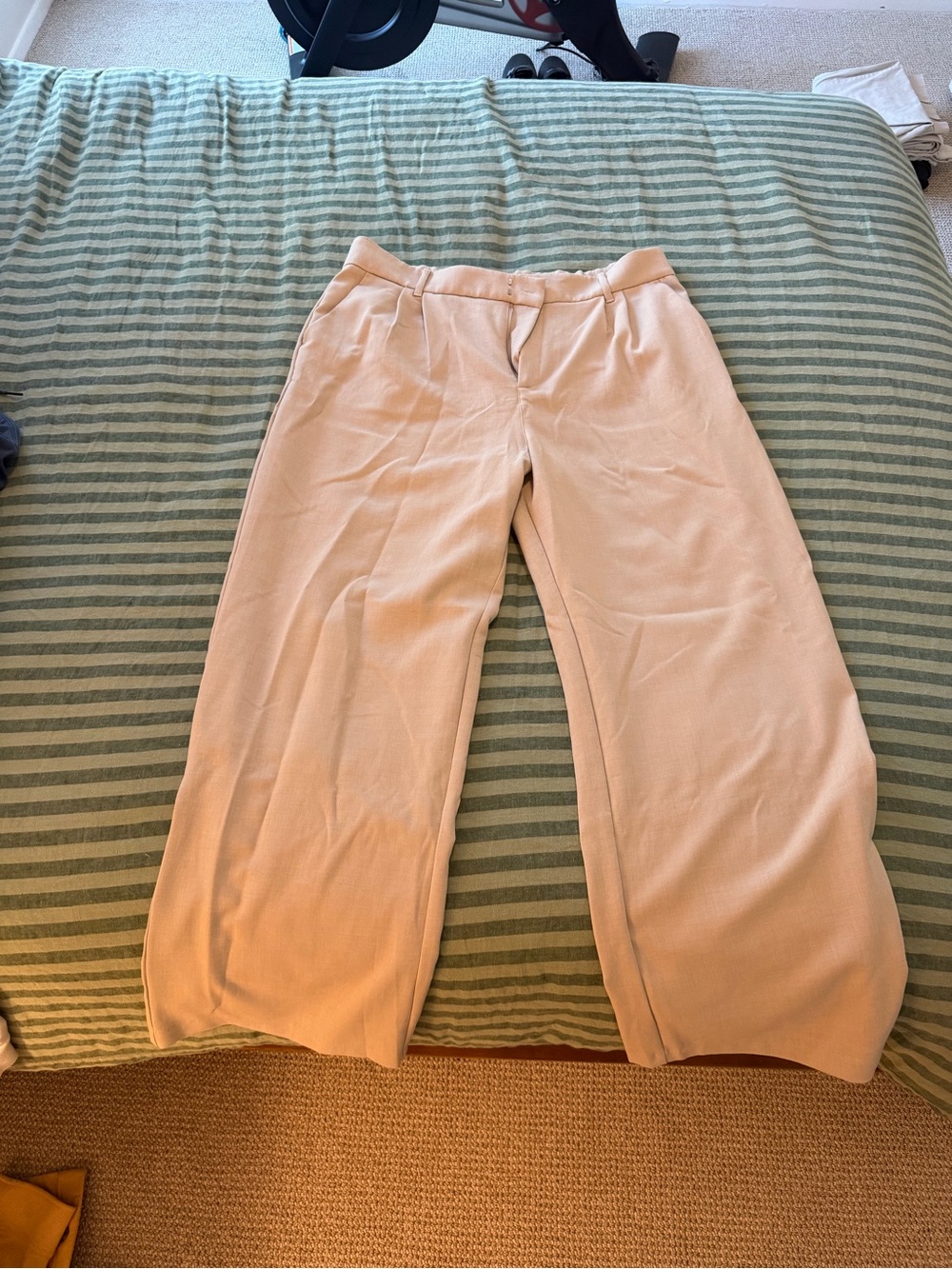 High Waisted Wide Leg Cream Linen Women's Trousers
